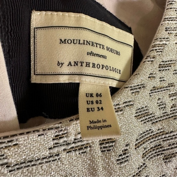 Moulinette Soeurs x Anthropologie April Textured-Jacquard Gold Dress Size 2 - Picture 11 of 16